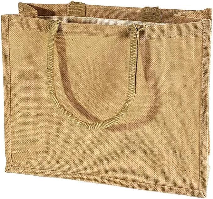 SAKPHIL Jute Burlap Tote Bags Soft Cotton Handles Shopping Bags| 43cm x35cmx12cm
