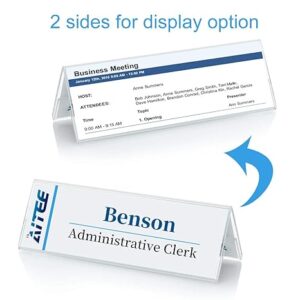 Acrylic 12 Pack Name Plates for Desks, AITEE 3x8.5 Clear Tent Name Plate