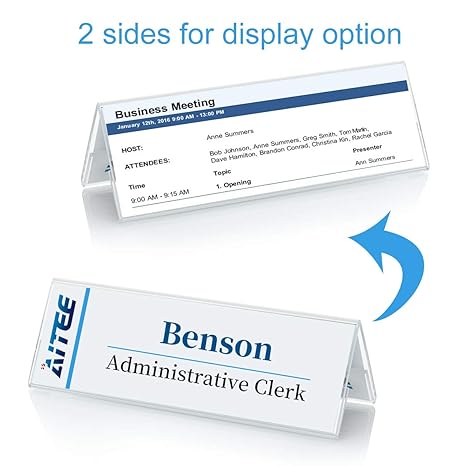 Acrylic 12 Pack Name Plates for Desks, AITEE 3x8.5 Clear Tent Name Plate