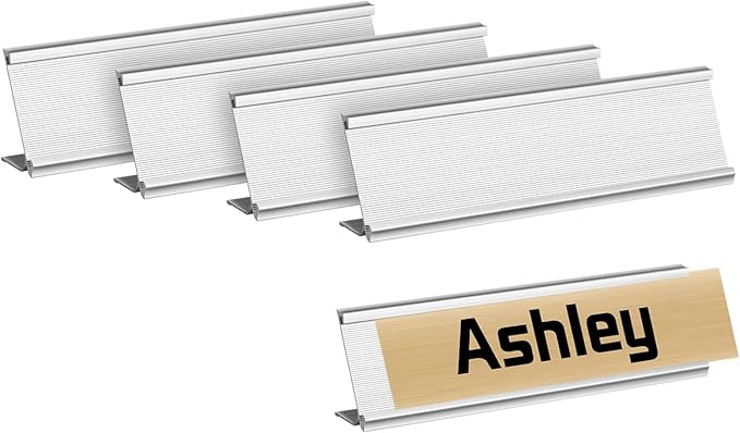 4 Pack Aluminum Name Plate Holder for Desk, 6 x 20 cm Office Business Door Sign Holder
