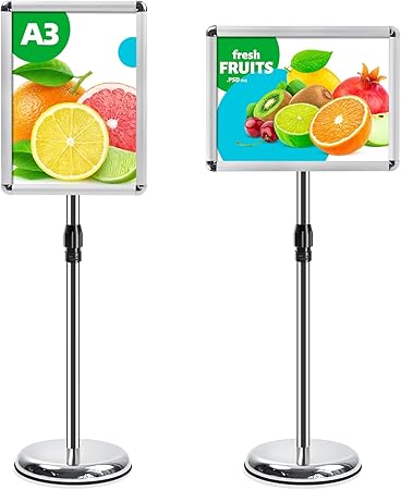 A3 Sign Stand Adjustable Poster Stand Aluminum Snap Frame Menu Stand Replaceable Advertising