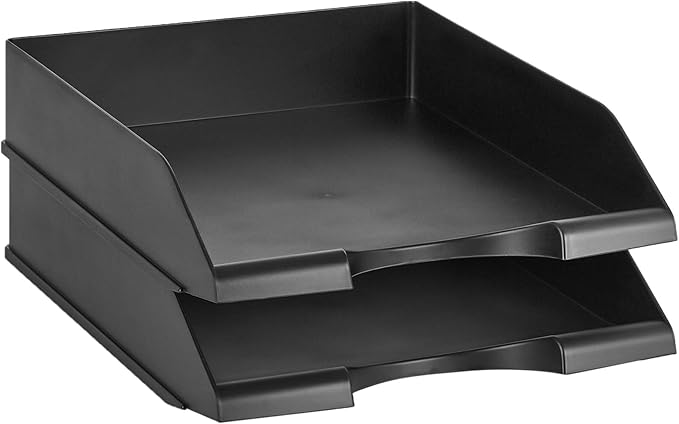 GS109 Basics Stackable Office Letter Organizer Desk Tray - Pack of 2 (Black)